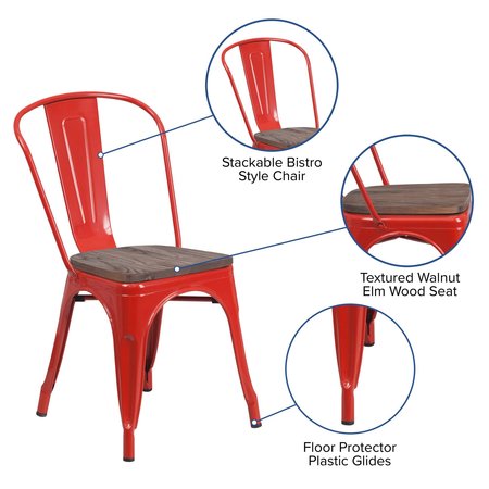 Flash Furniture Red Metal Stackable Chair with Wood Seat 4-CH-31230-RED-WD-GG